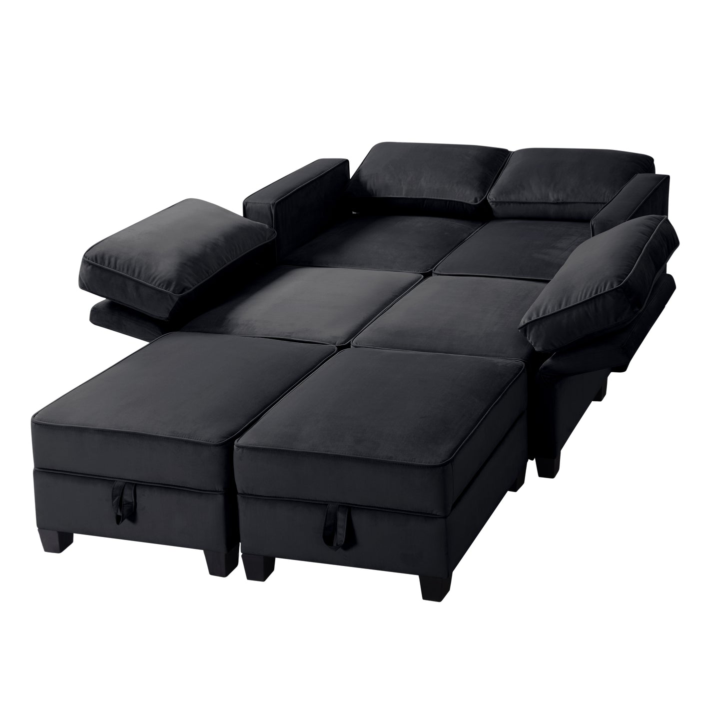 Black Velvet Symmetrical Modular Sectional Sofa with Ottoman - 116'' Square Arm (W223S00399)