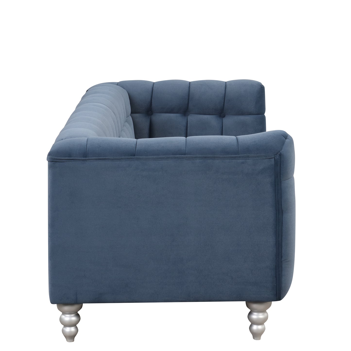 89 Modern Blue Upholstered Sofa with Tufted Backrest and Solid Wood Legs