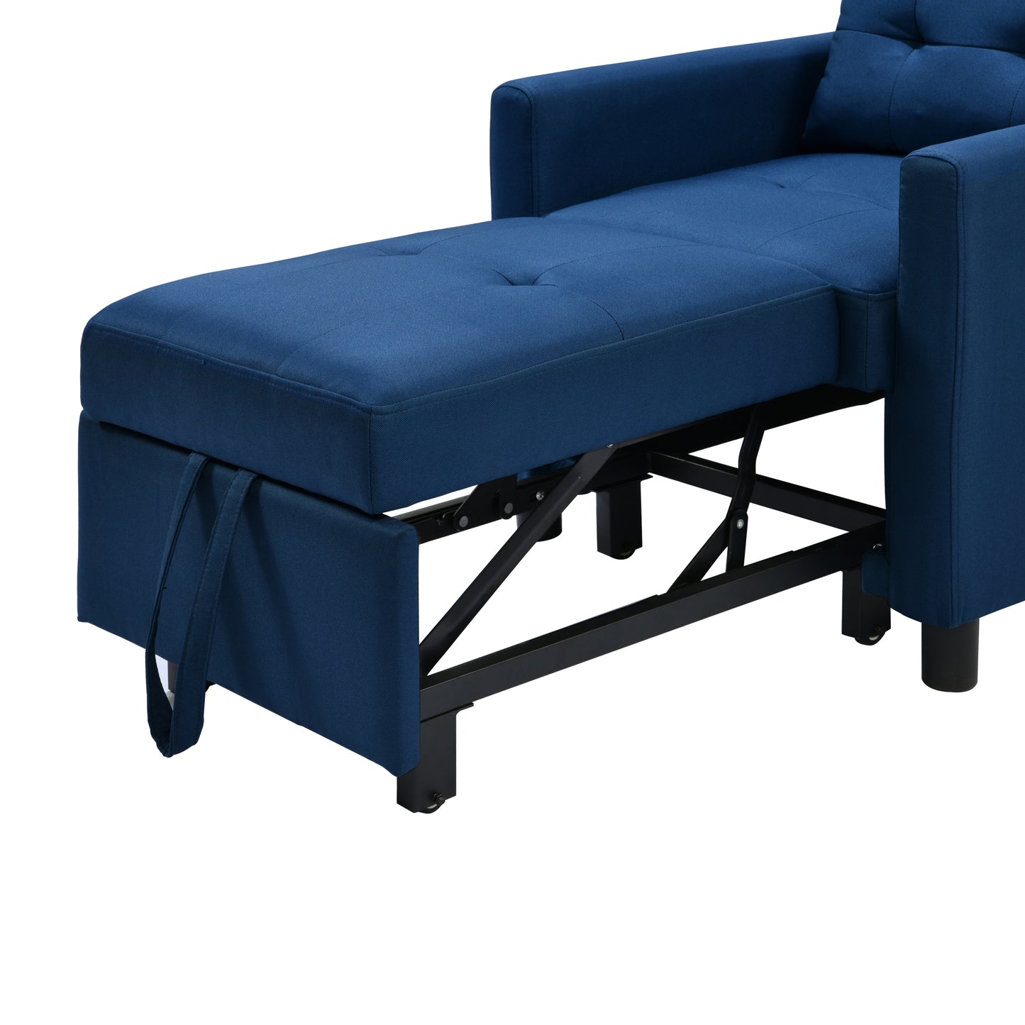 Single Sofa Bed with Pullout Sleeper, Convertible Folding Futon Chair, Lounge Chair Set with 1pc Lumbar pillow, Navy color fabric