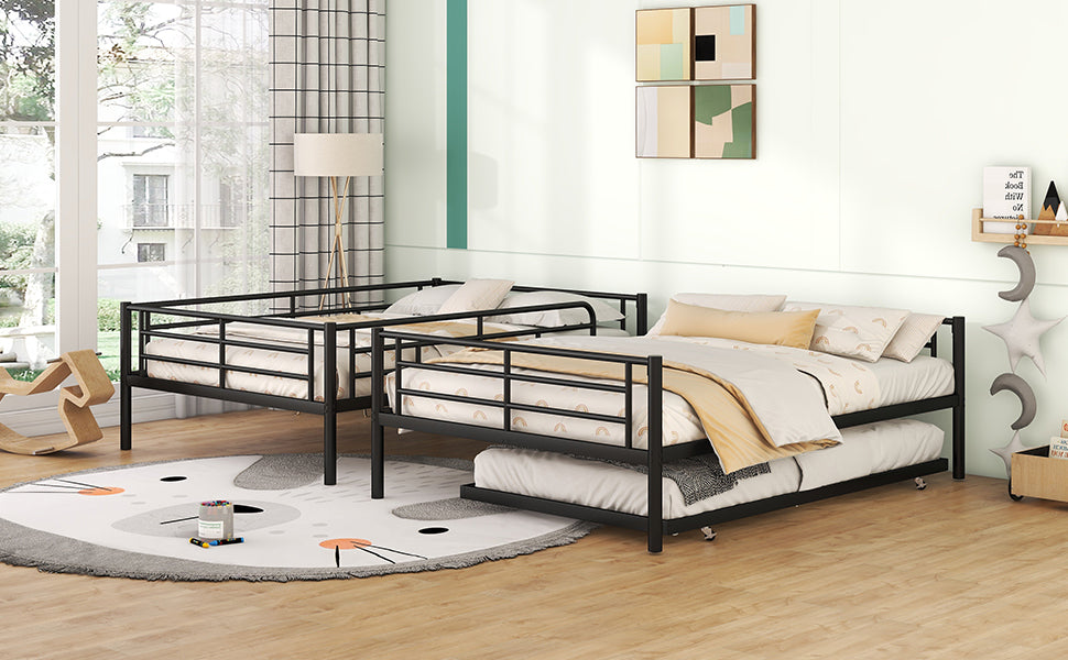 Stylish Contemporary Metal Bunk Bed with Trundle - Sleek Black Design