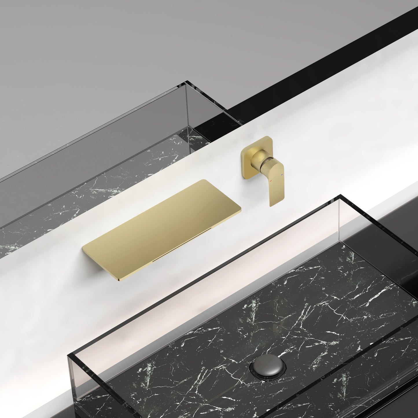 Modern Gold Brass Waterfall Wall-Mount Bathroom Sink Faucet