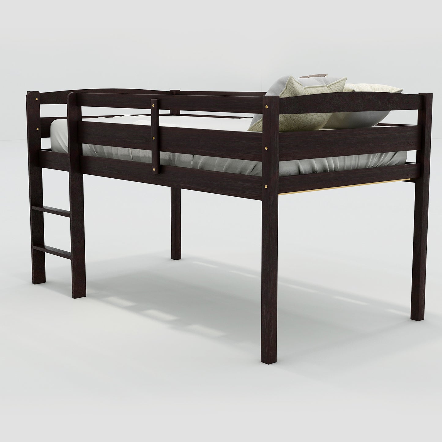 Twin Wood Loft Bed Low Loft Beds with Ladder,Twin,Espresso( :WF192082AAP)