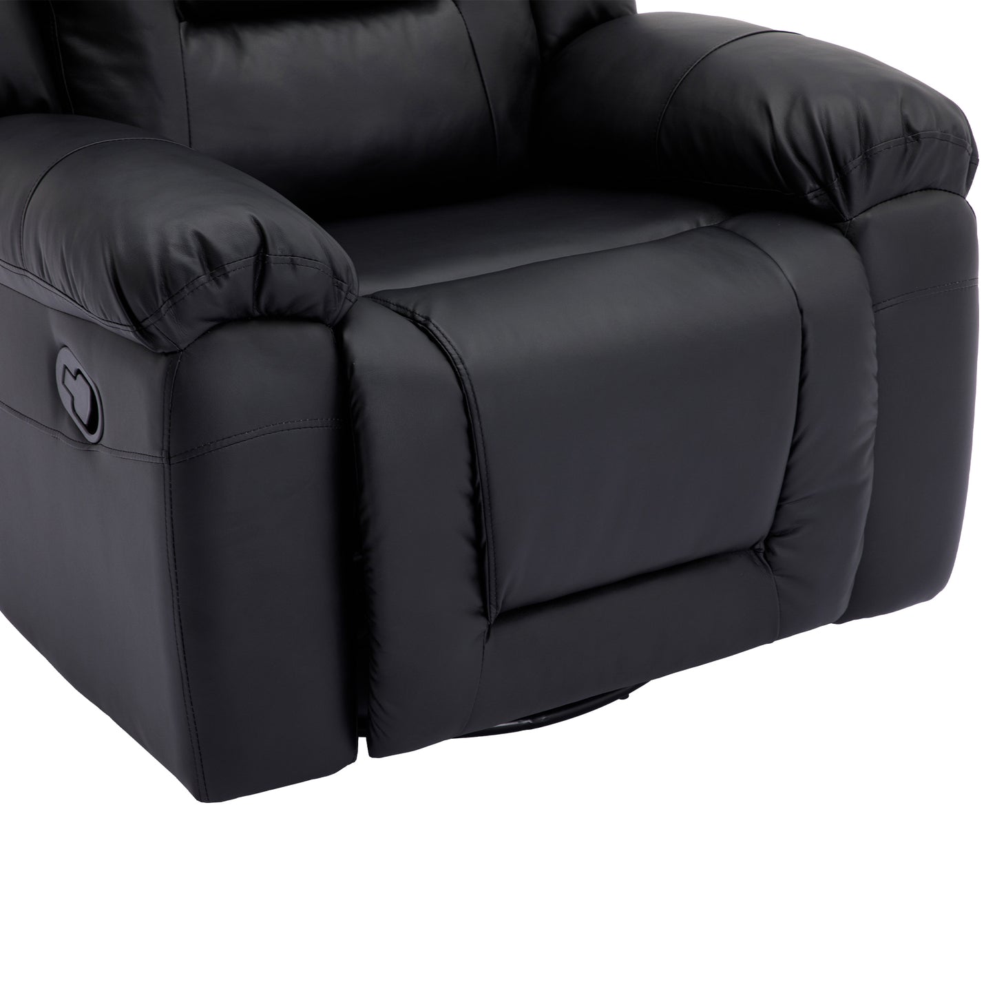 Swiveling Rocker Recliner Chair with Leather Upholstery, Black