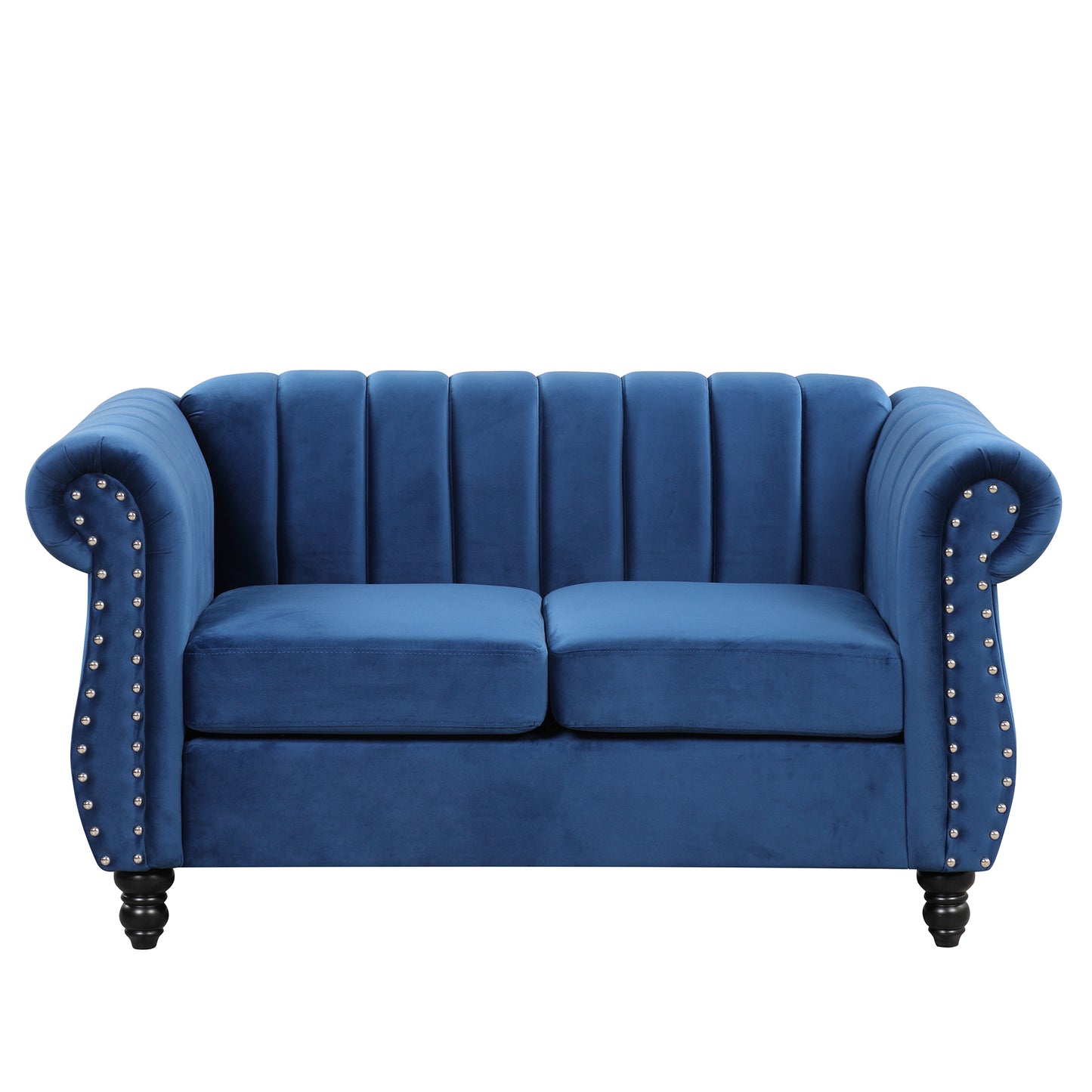 51 Modern Button Tufted Blue Upholstered Sofa with Solid Wood Legs