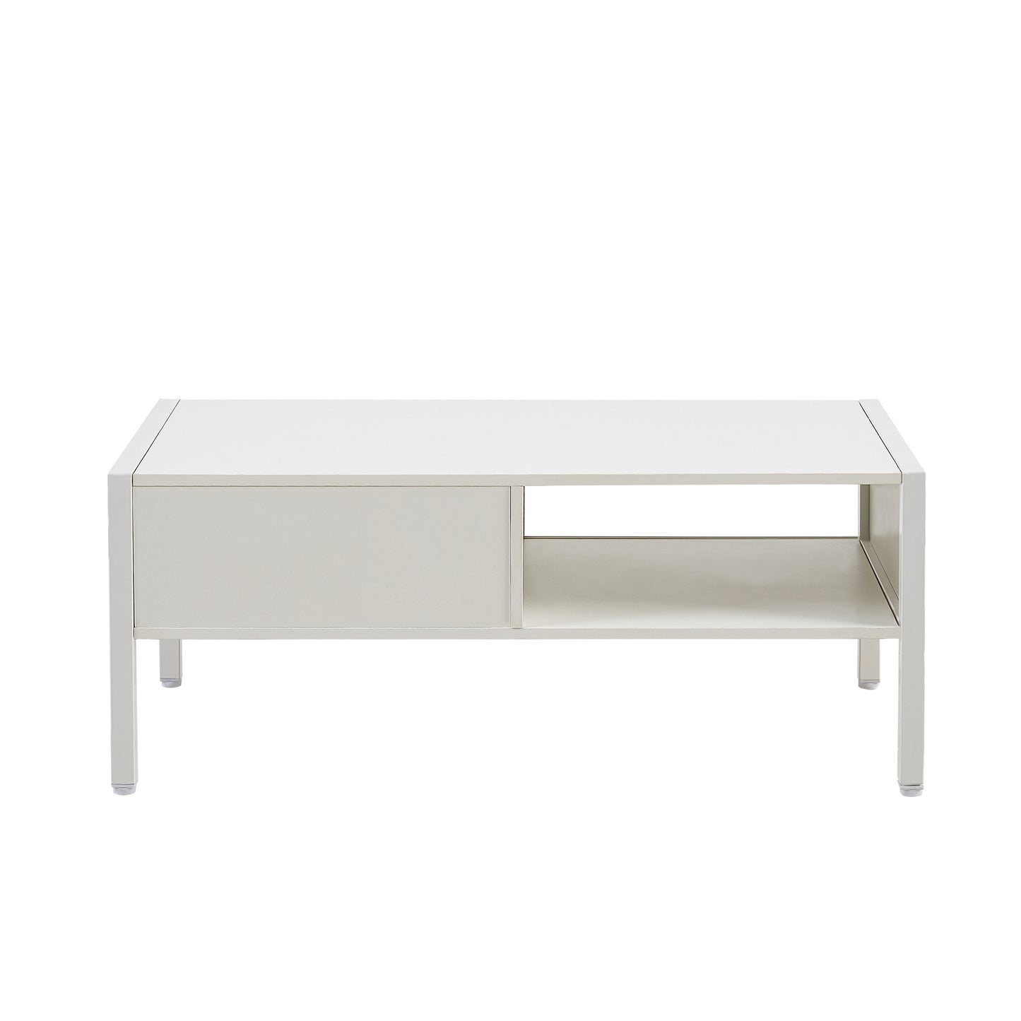 Modern White Rattan Coffee Table with Sliding Door Storage