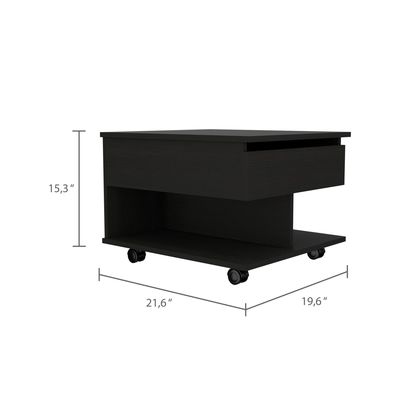 Luanda Adjustable Coffee Table with Storage Shelf - Sleek Black