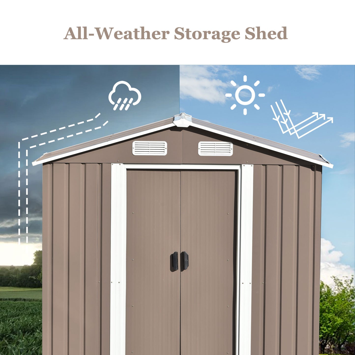 Patio 6ft x4ft Bike Shed Garden Shed, Metal Storage Shed with Lockable Door, Tool Cabinet with Vents and Foundation for Backyard, Lawn, Garden, Brown