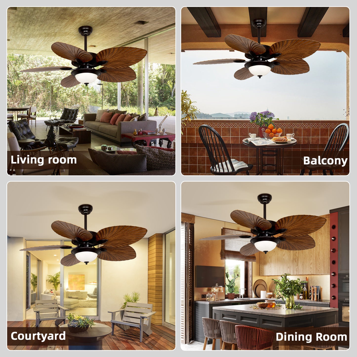 Vintage Leaf Ceiling Fan with 24w LED Light and Remote Control