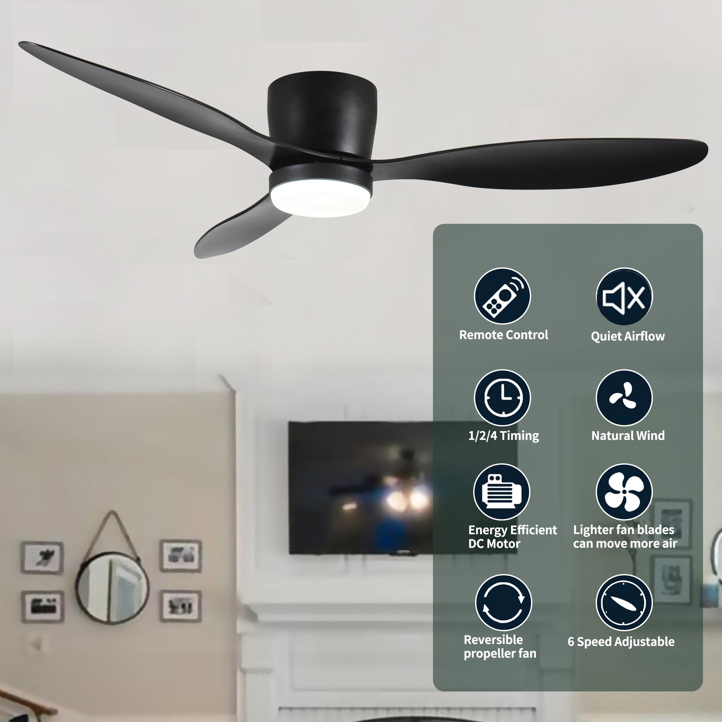 42 Matte Black Ceiling Fan with Adjustable LED Light and Remote Control