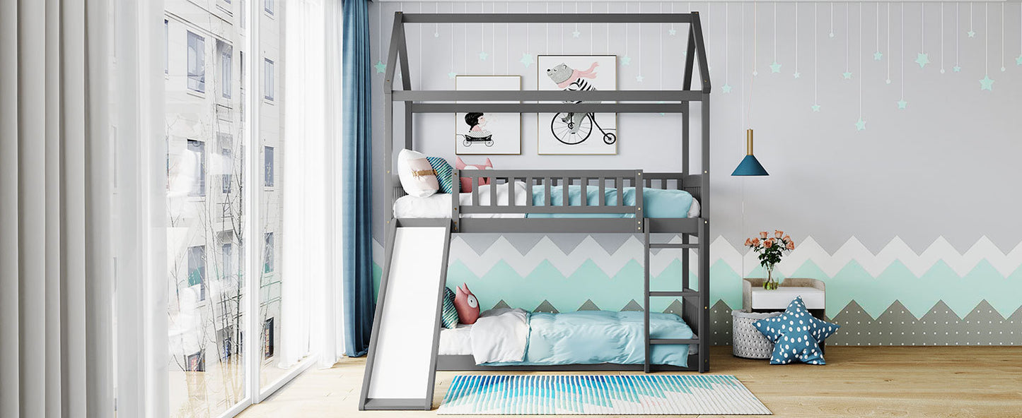 Bunk Bed with Playhouse Design and Slide