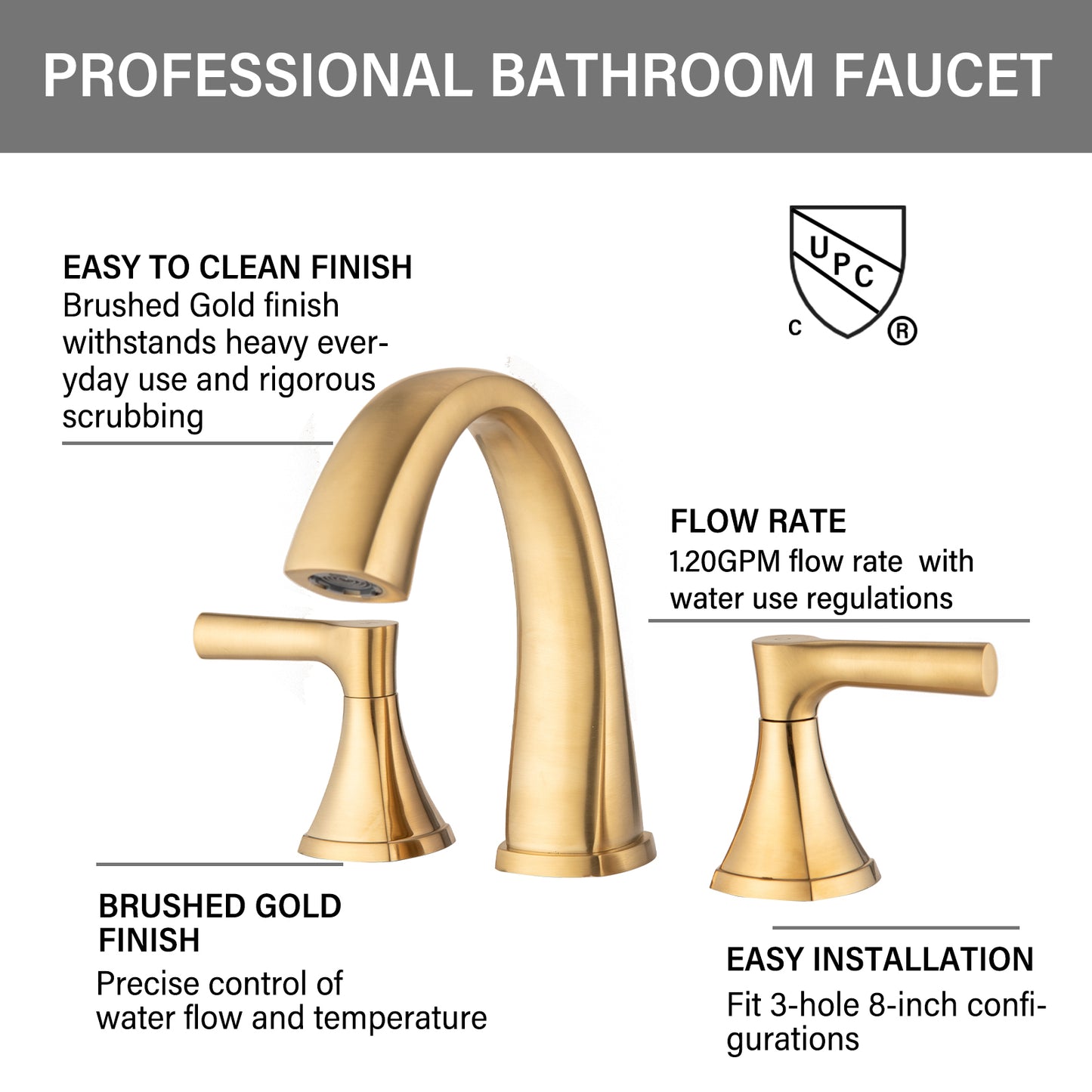 Elegant Brushed Golden Two Handle Vanity Bath Faucet with Drain Assembly