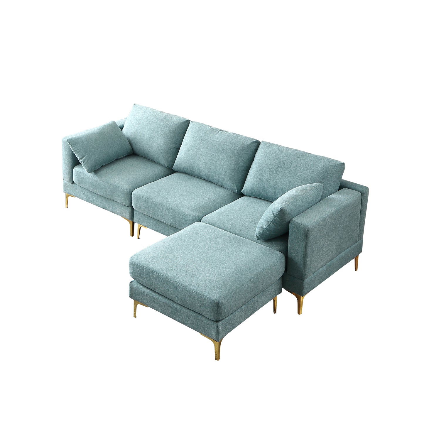 ADF Living Room Furniture Modern Leisure L Shape Couch Turquoise Fabric