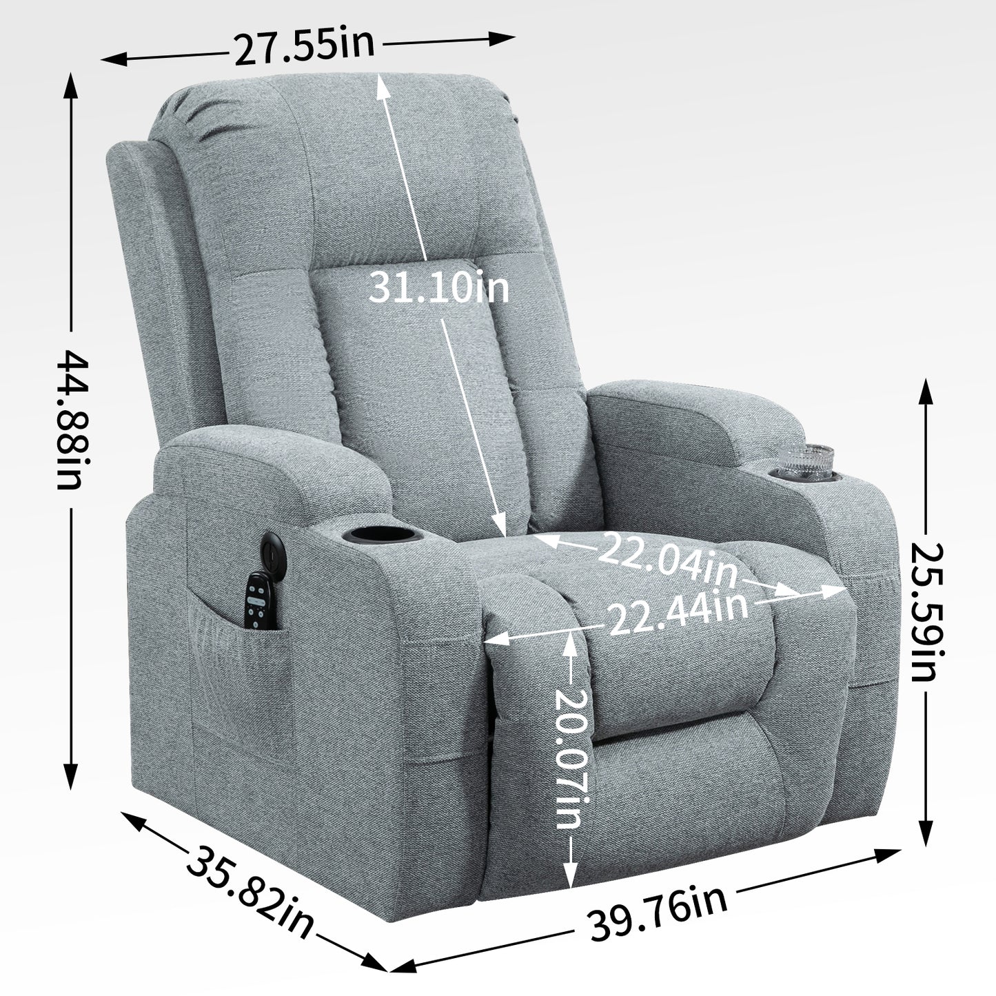 Infinite Position Okin Motor Power Lift Recliner Chair with Massage and Heating - Grey