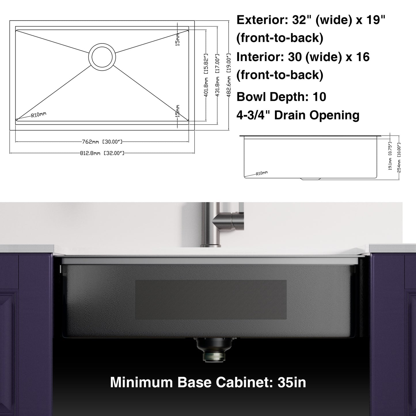 Gunmetal Black Stainless Steel Kitchen Sink with Workstation - 32x19x10 Inch