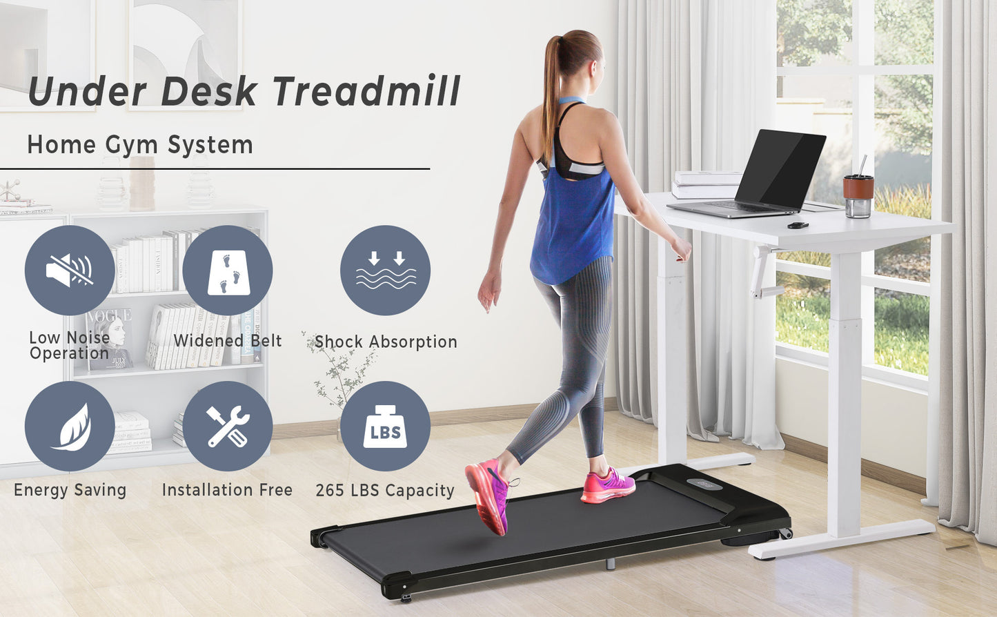 2 in 1 Under Desk Electric Treadmill 2.5HP, with Bluetooth APP and speaker, Remote Control, Display, Walking Jogging Running Machine Fitness Equipment for Home Gym Office