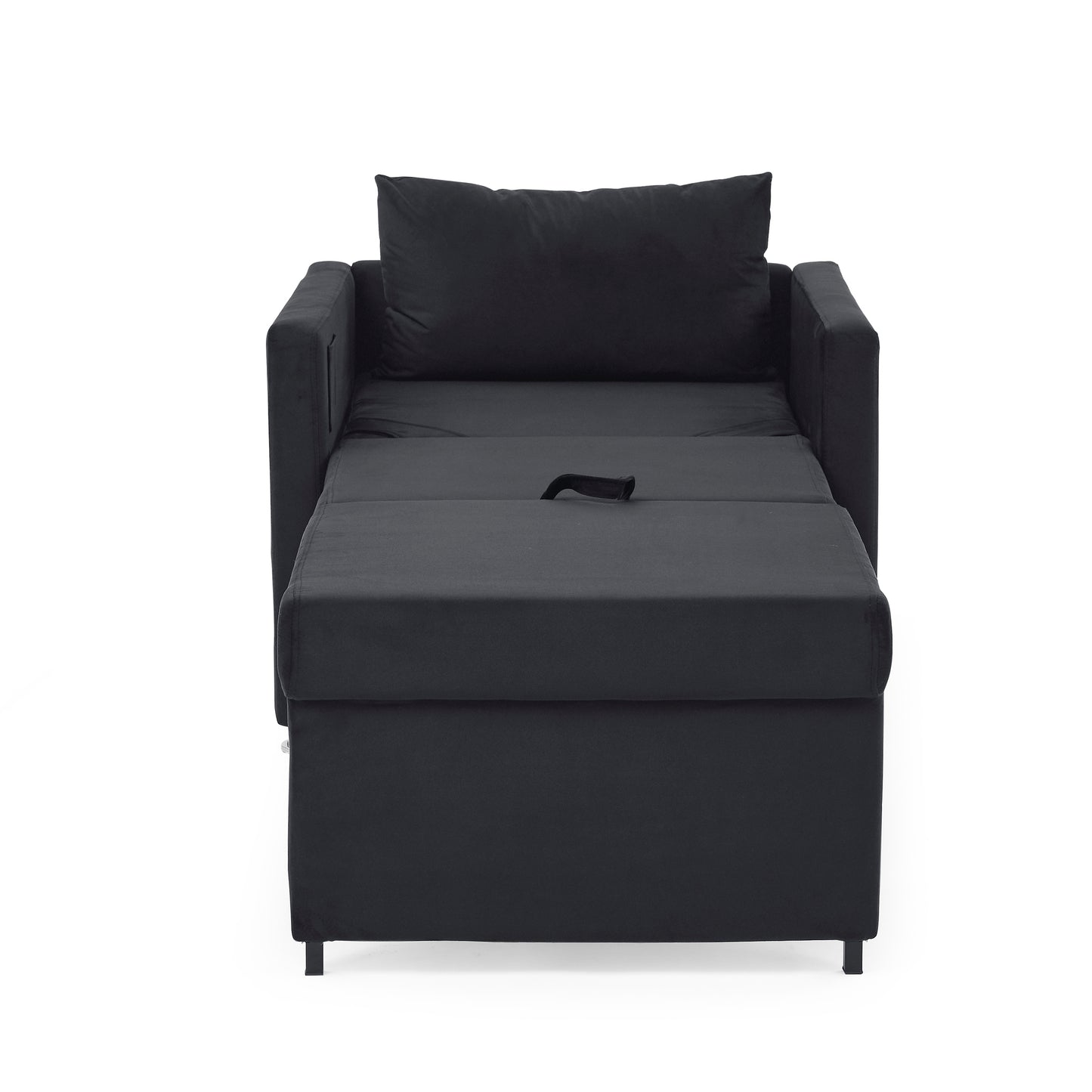 Sofa Bed Chair 2-in-1 Convertible Chair Bed, Lounger Sleeper Chair for Small Space with One Pillow, Black Velvet