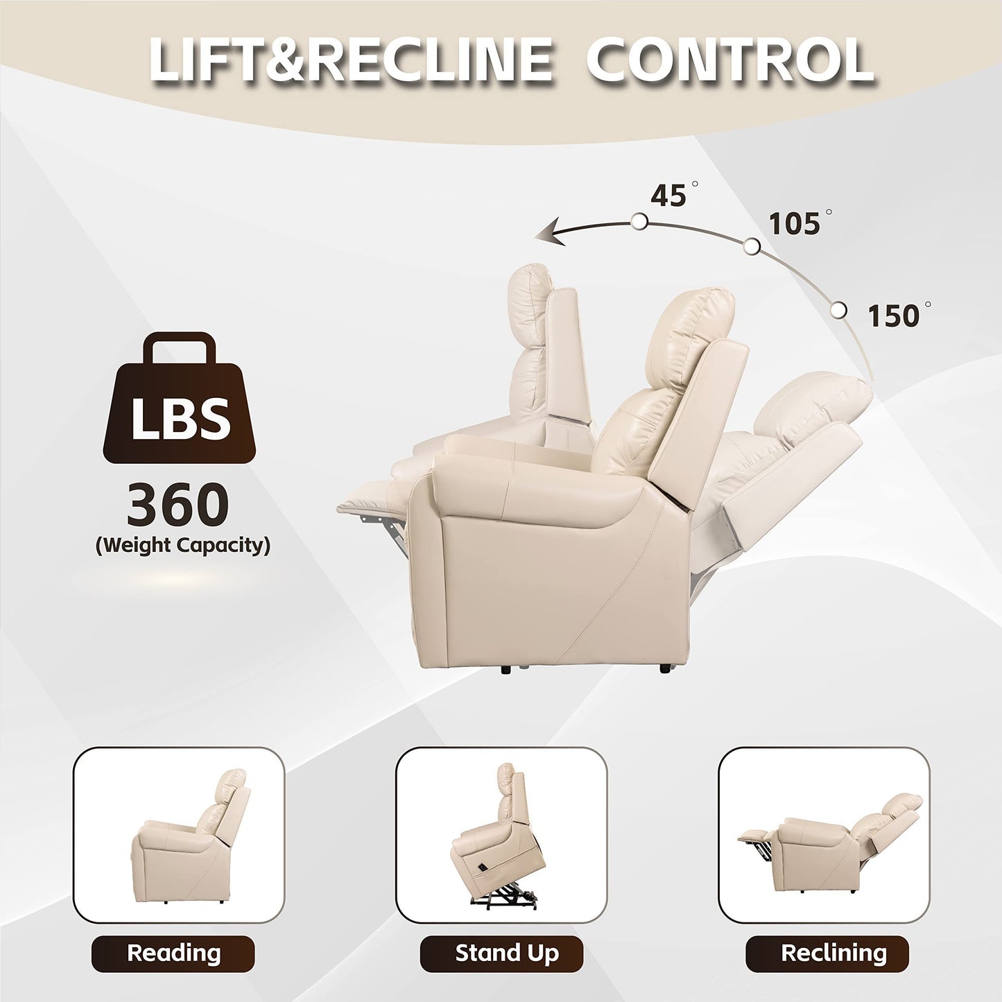 Lehboson Beige Power Lift Chair Recliner with Zero-Gravity Position