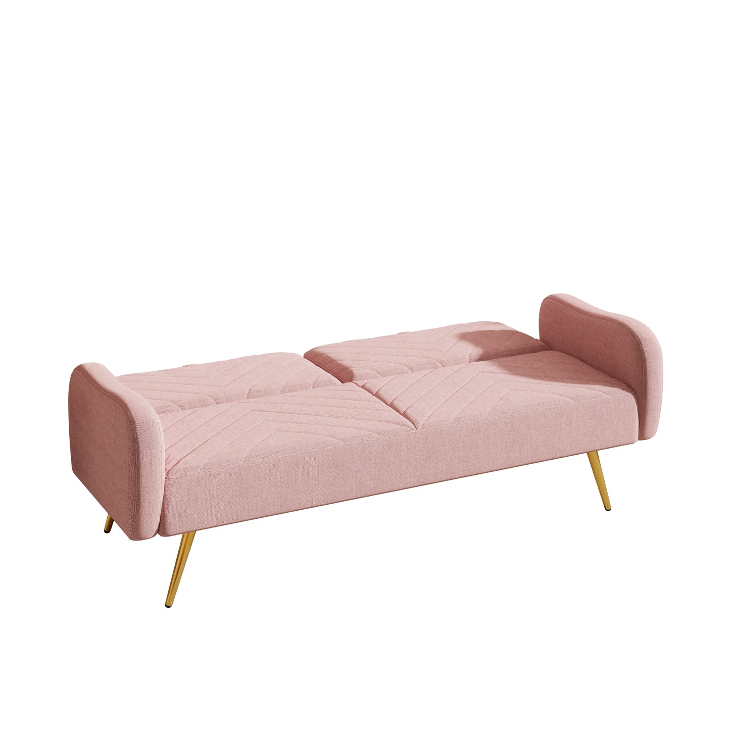 Pink Fabric Double Sofa with Adjustable Split Backrest and Two Throw Pillows