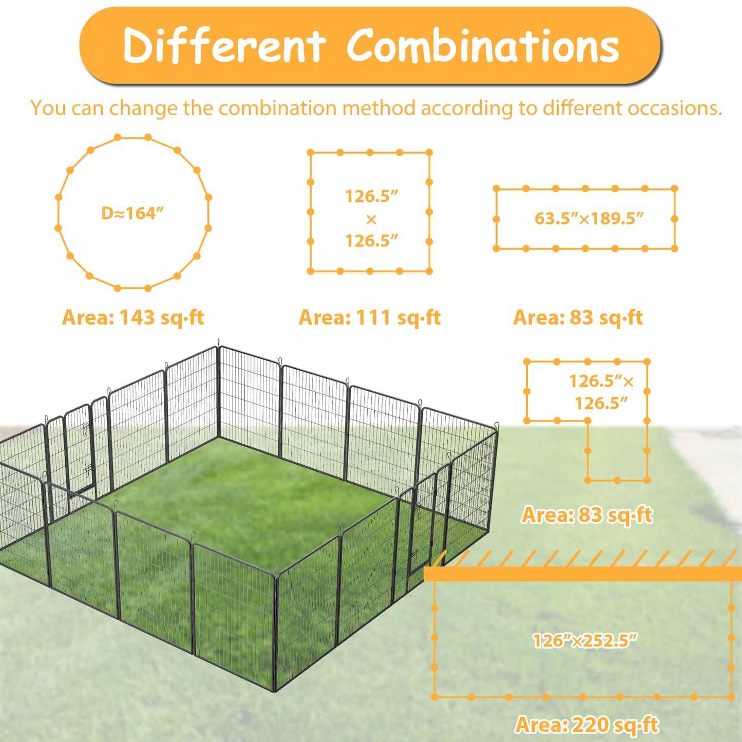 Dog Playpen Outdoor, 16 Panels Dog Pen 40" Height Dog Fence Exercise Pen with Doors for Large/Medium/Small Dogs, Portable Pet Playpen for Yard, RV, Camping, Hammer Paint Finish