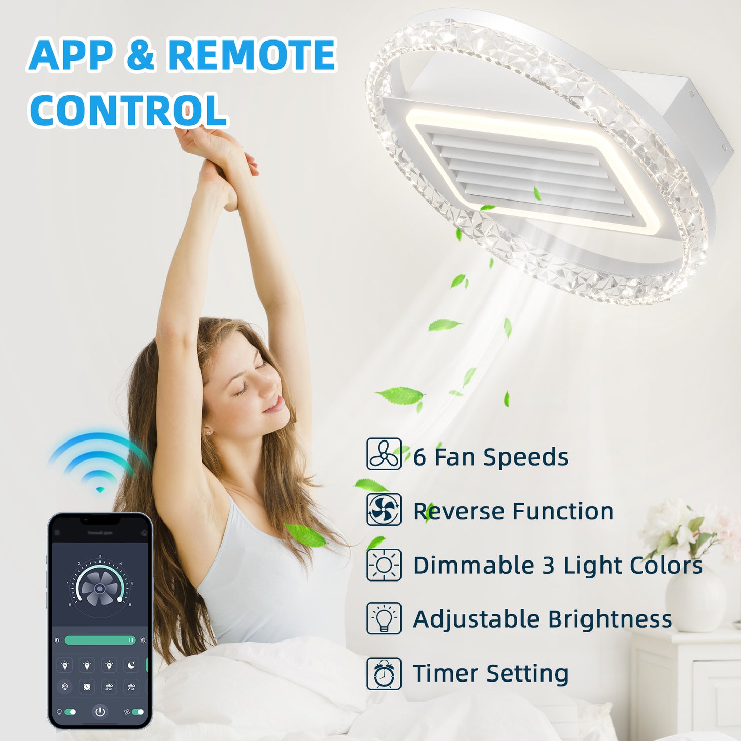 20 Bladeless Ceiling Fan with Dimmable LED Lights & Remote Control