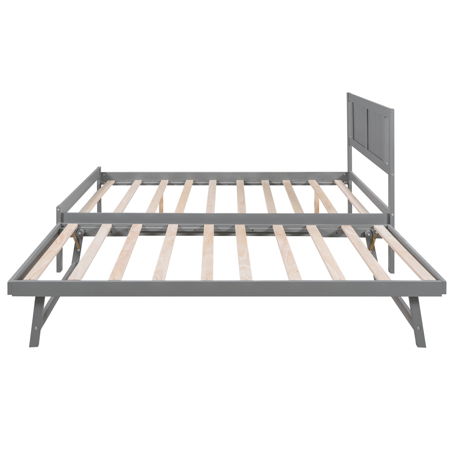 Full Size Platform Bed with Adjustable Trundle,Gray