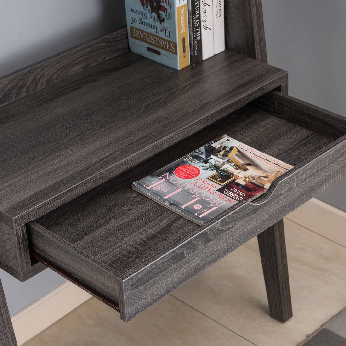 Grey Rustic Writing Desk with Storage Space