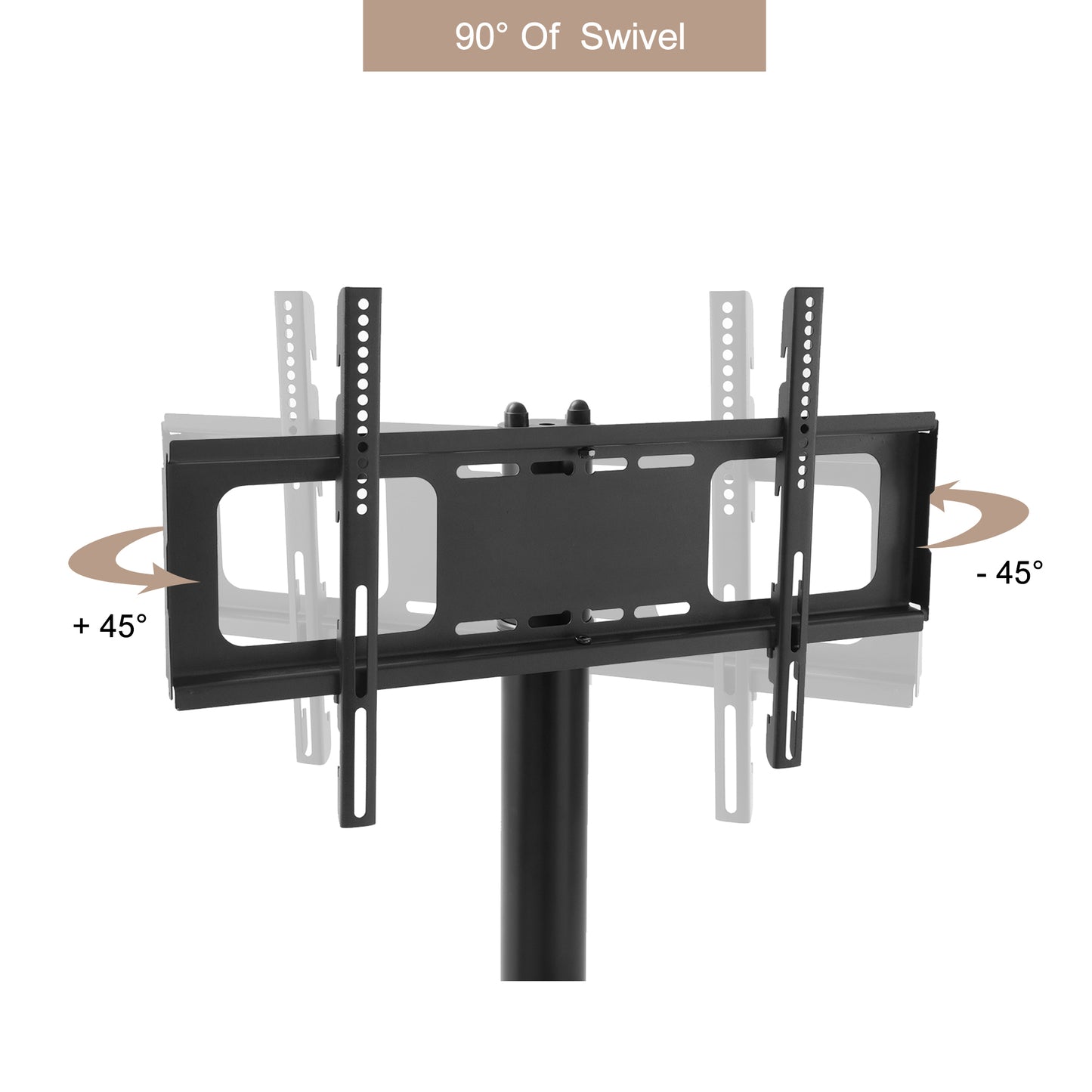 Adjustable Height and Swivel Mobile TV Stand with Tempered Glass Shelves