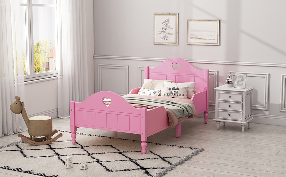 Macaron Twin Size Toddler Bed with Side Safety Rails and Headboard and Footboard,Light Pink