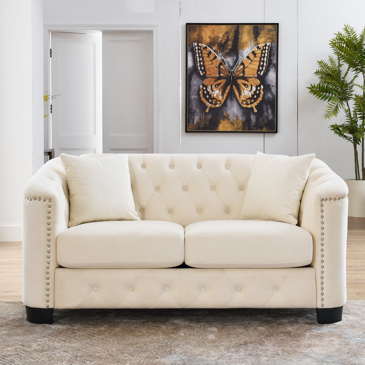 Luxurious Velvet Beige 3-Seater and 2-Seater Combination Sofa