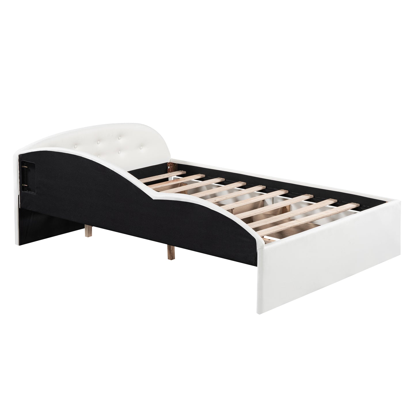 Full Size PU Upholstered Tufted Daybed with Two Drawers and Cloud Shaped Guardrail, White