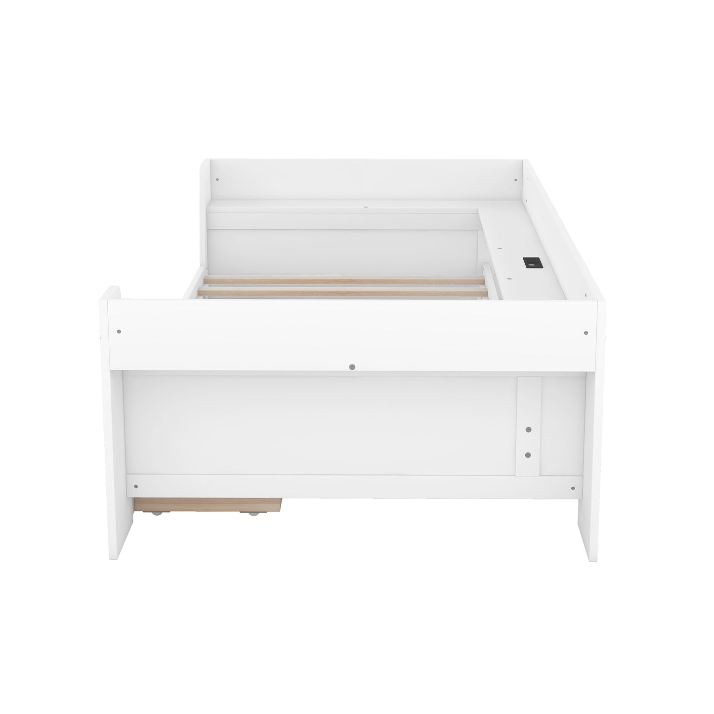 Twin Size Daybed with Shelves, Drawers and Built-In Charging Station, White