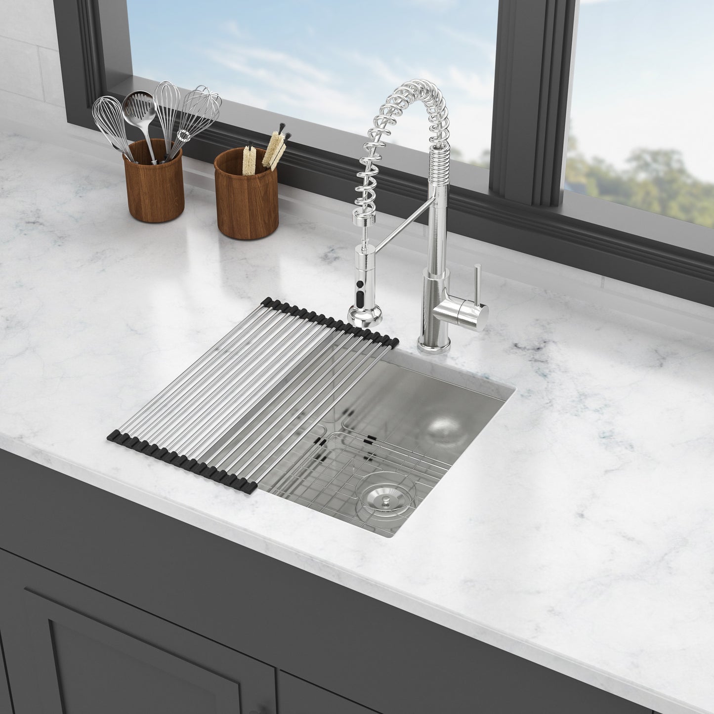 Undermount Stainless Steel Kitchen Sink - 15x17x9 Single Basin with Drainage System