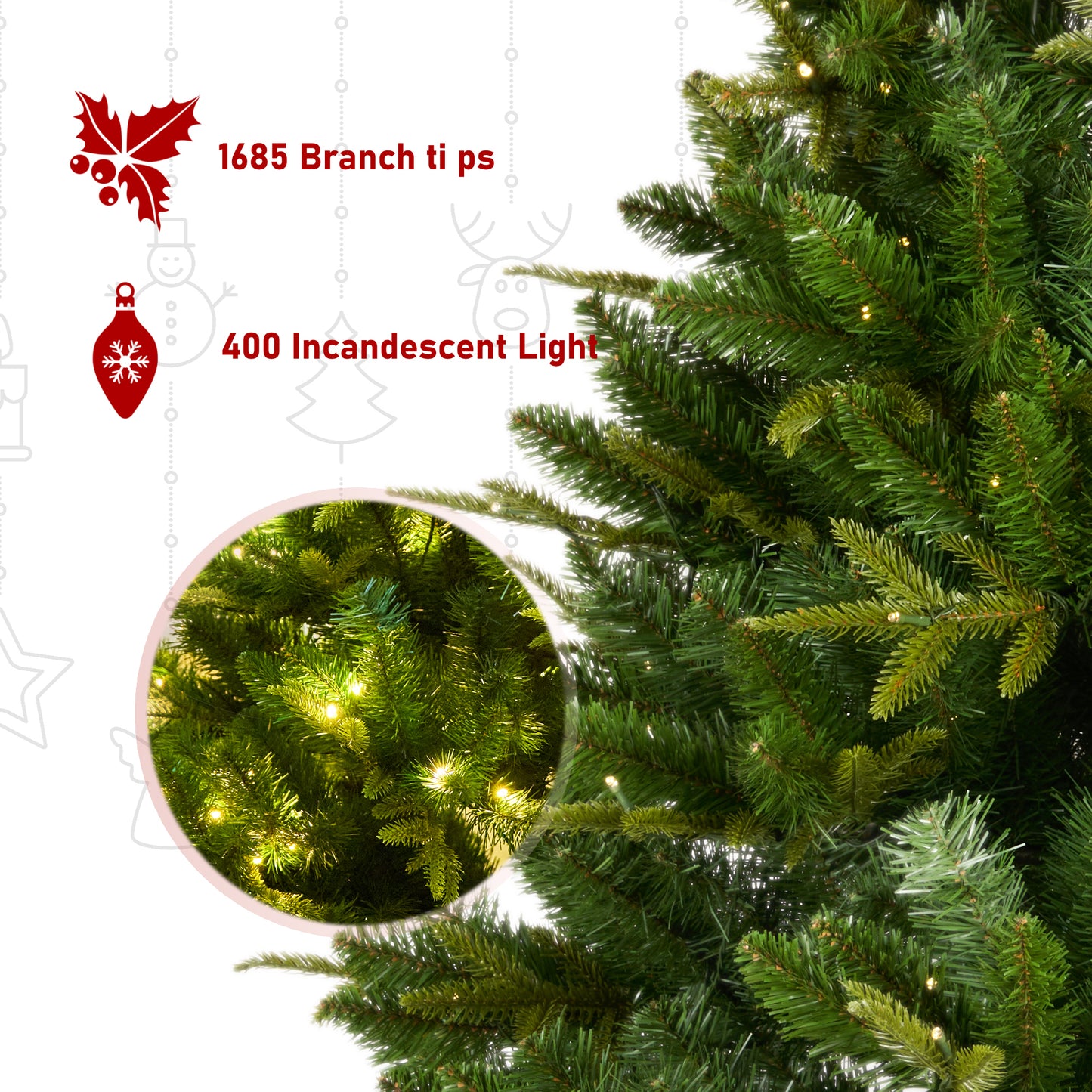 7.5-Foot Artificial Green Christmas Tree with 1685 Tips and 400 LED Lights
