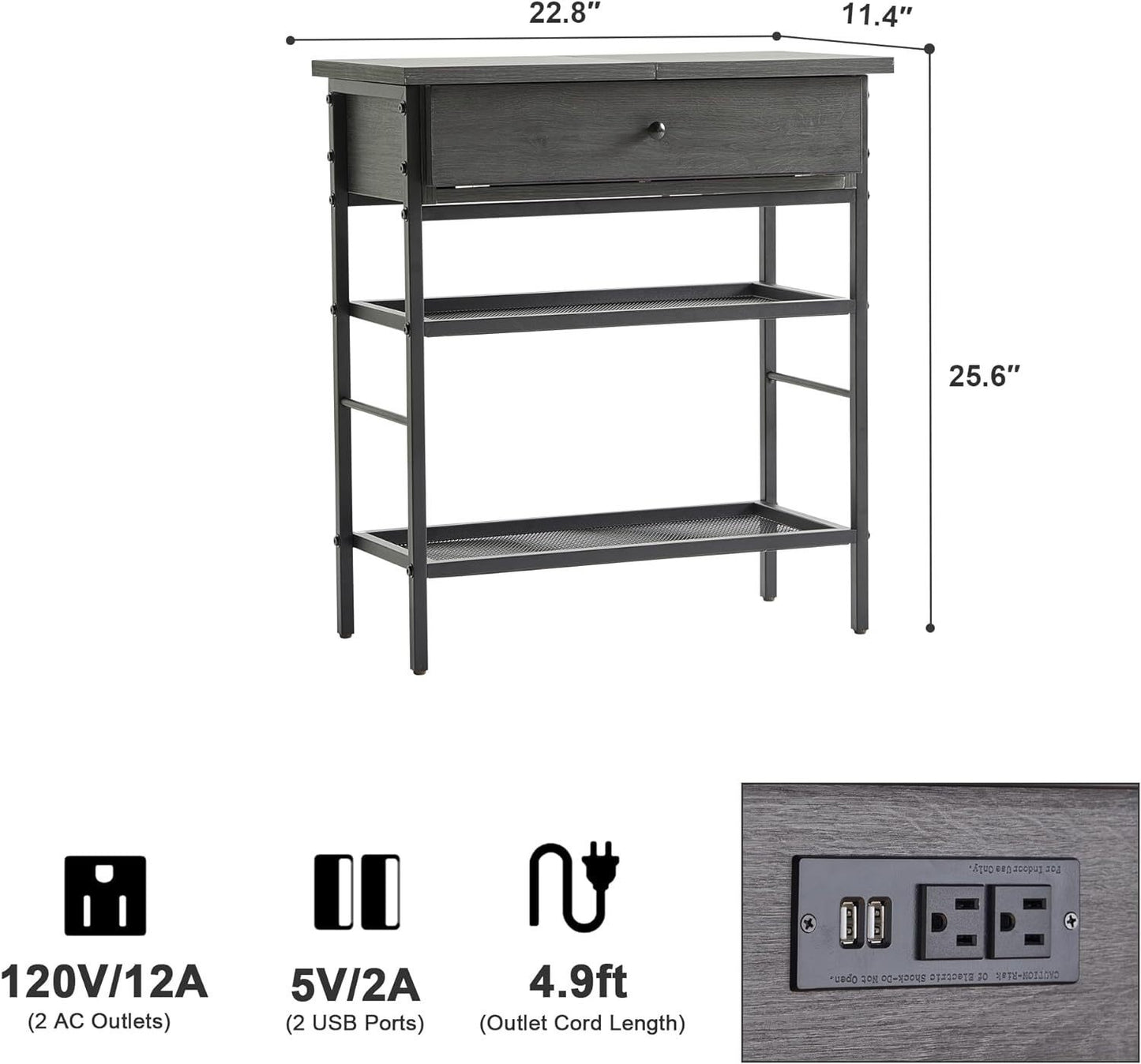 Sofa Side Cabinet, End Table with Charging Station, Flip Top Side Table with USB Ports and Outlets, Bedside Nightstand with Storage Shelves, for Living Room Bedroom and Small Spaces (Black)