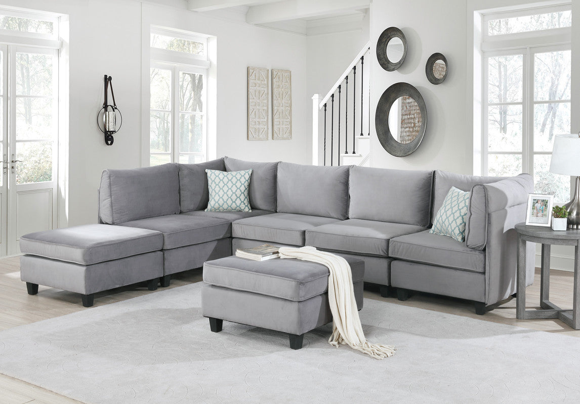 Zelmira Gray Velvet 7-Piece Modular Sectional Couch