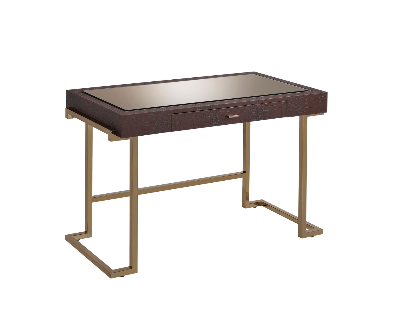 Sleek Espresso and Champagne Desk with Drawer