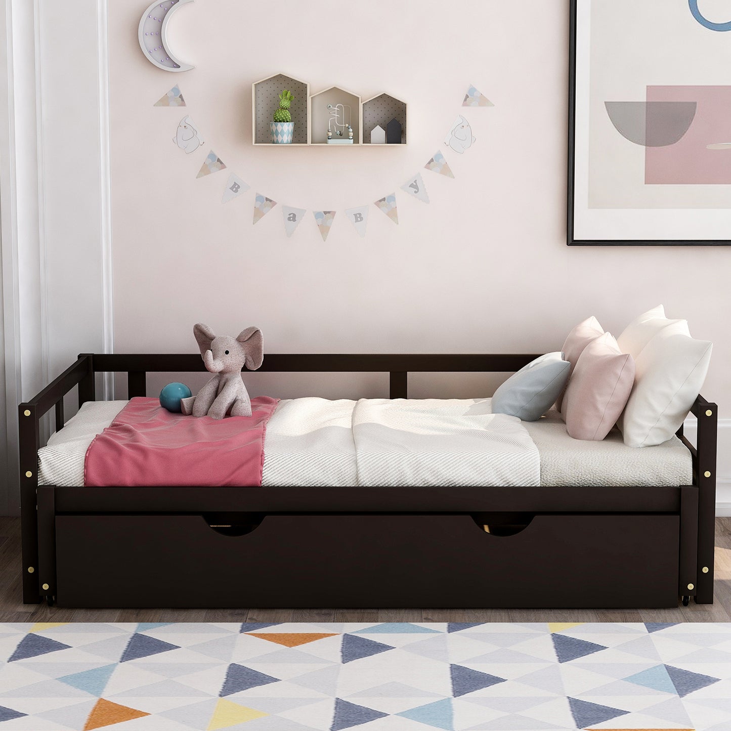 Extending Daybed with Trundle, Wooden Daybed with Trundle, Espresso