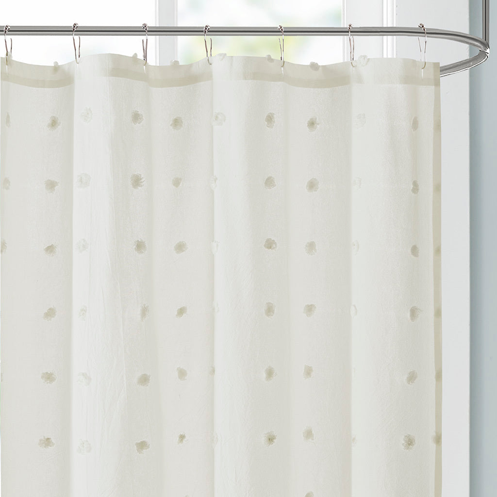 Textured Cotton Jacquard Shower Curtain with Clipped Dots