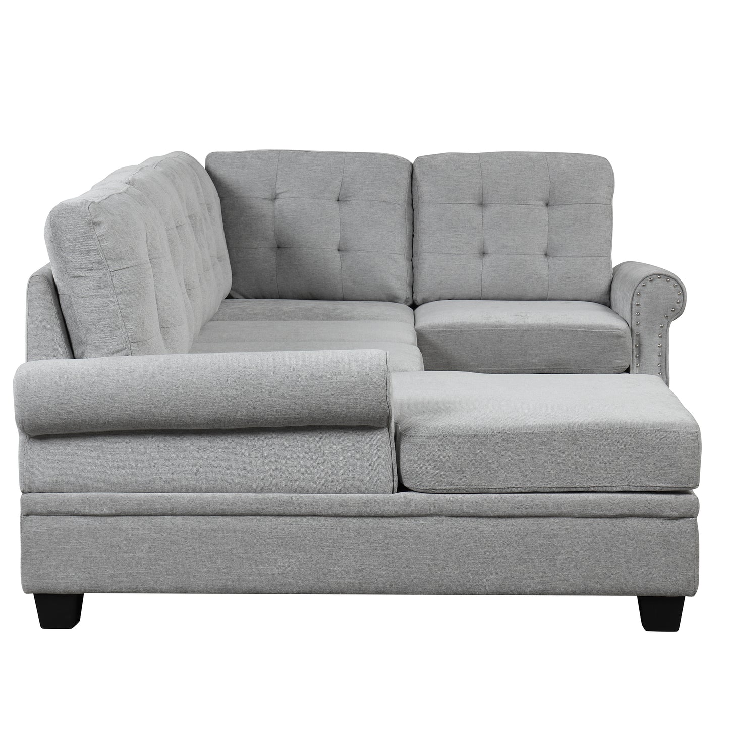 Luxe Gray U-Shaped Sectional Sofa with Tufted Backrest and Plush Comfort