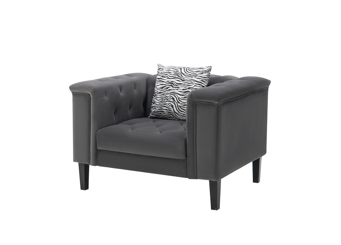 Mary Dark Gray Velvet Tufted Sofa 2 Chairs Living Room Set With 6 Accent Pillows