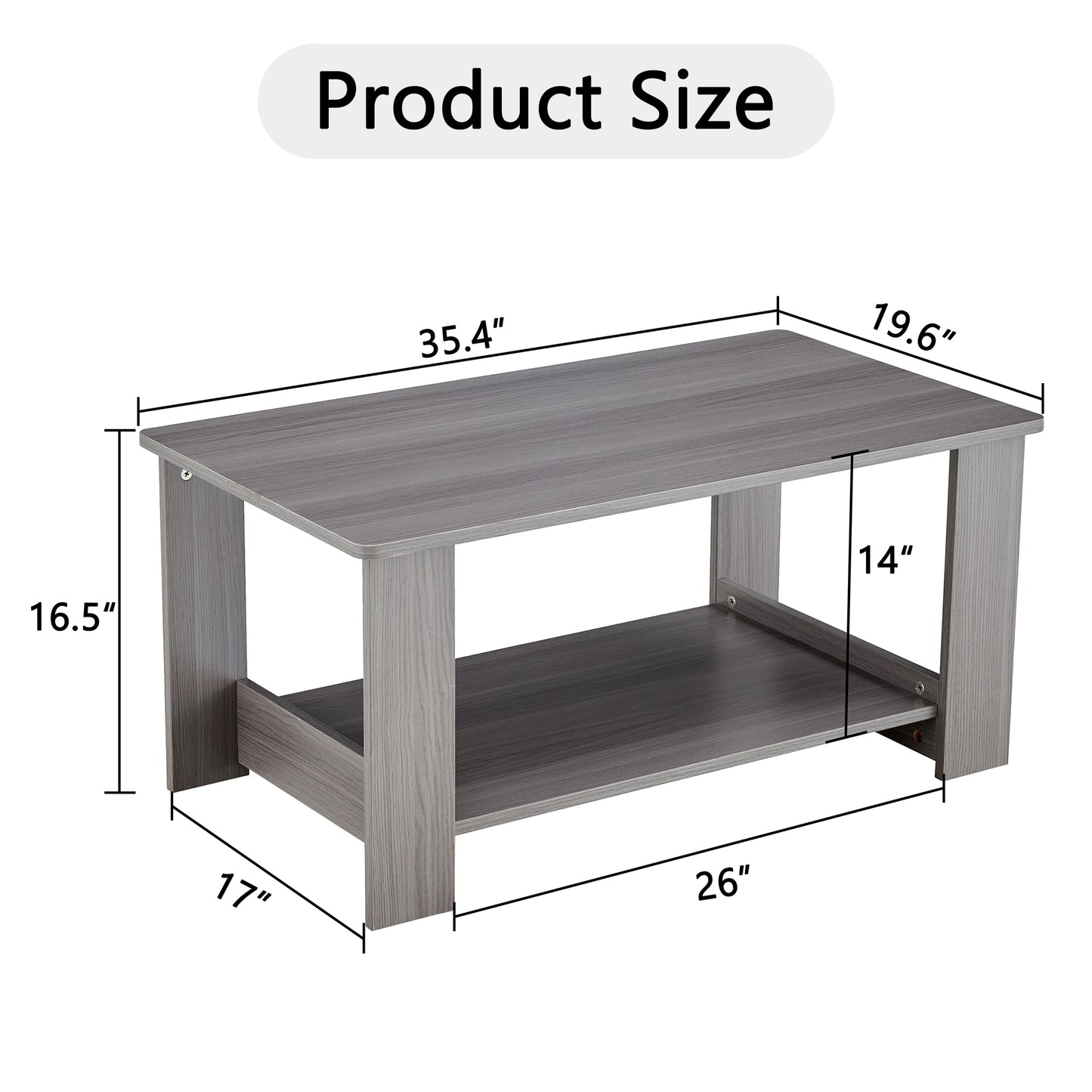 Elegant Gray Wood Grain Double Layered Rectangular Coffee Table, Perfect for Any Room