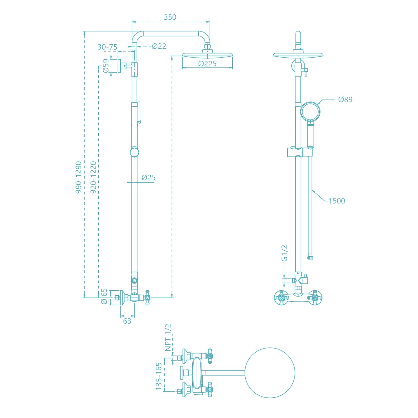 Adjustable Oil Rubbed Bronze Wall Mounted Shower System with Five Function Handheld Spray