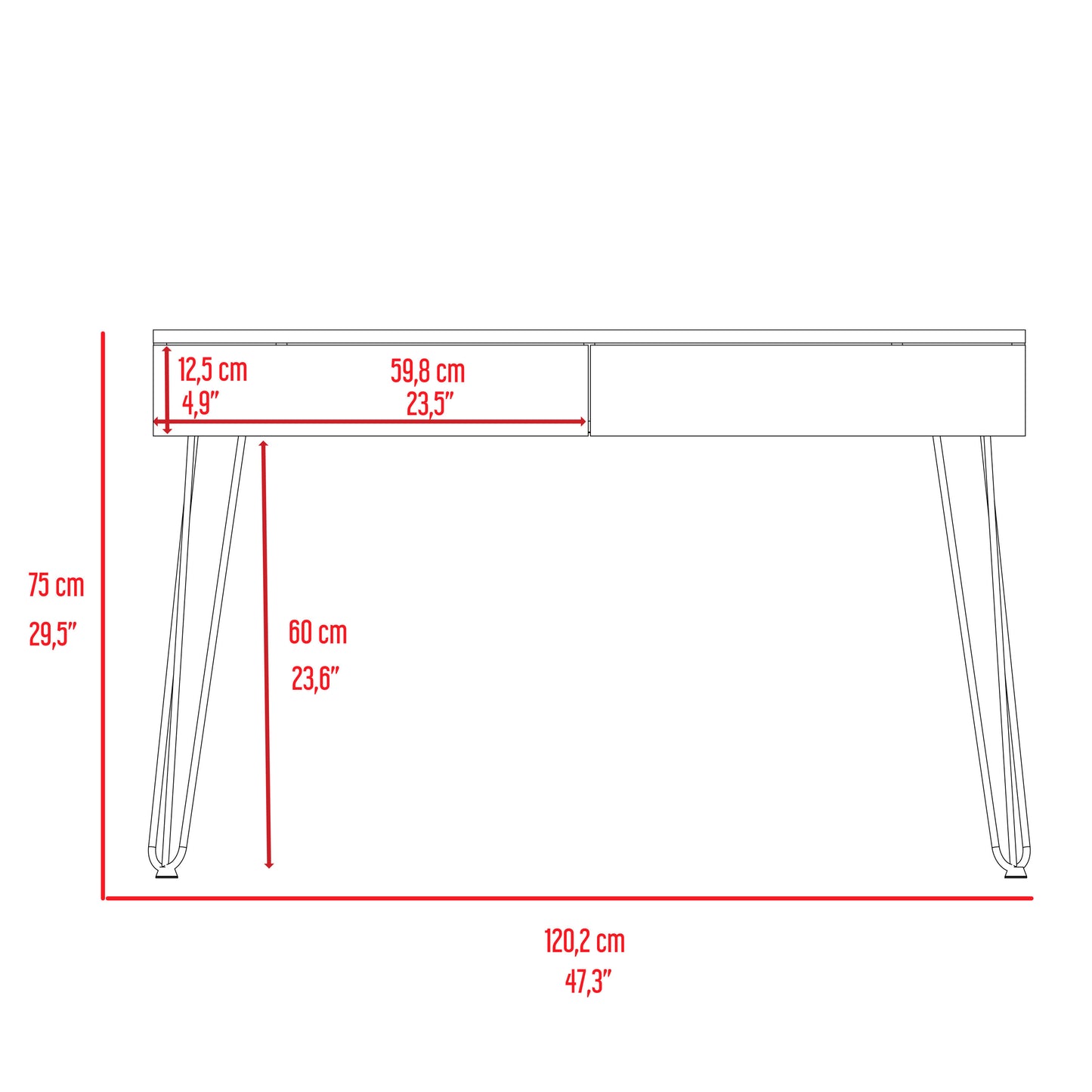 Sleek Smokey Oak Writing Desk with Hairpin Legs and 2 Drawer Storage