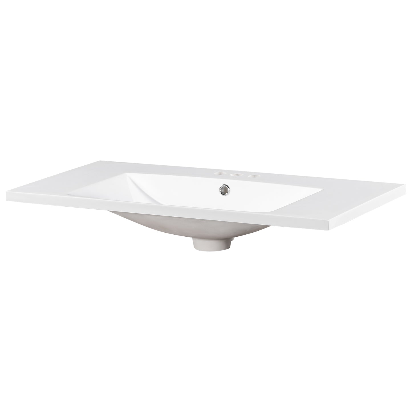 36" Single Bathroom Basin Sink, Vanity Top Only, 3-Faucet Holes, Resin