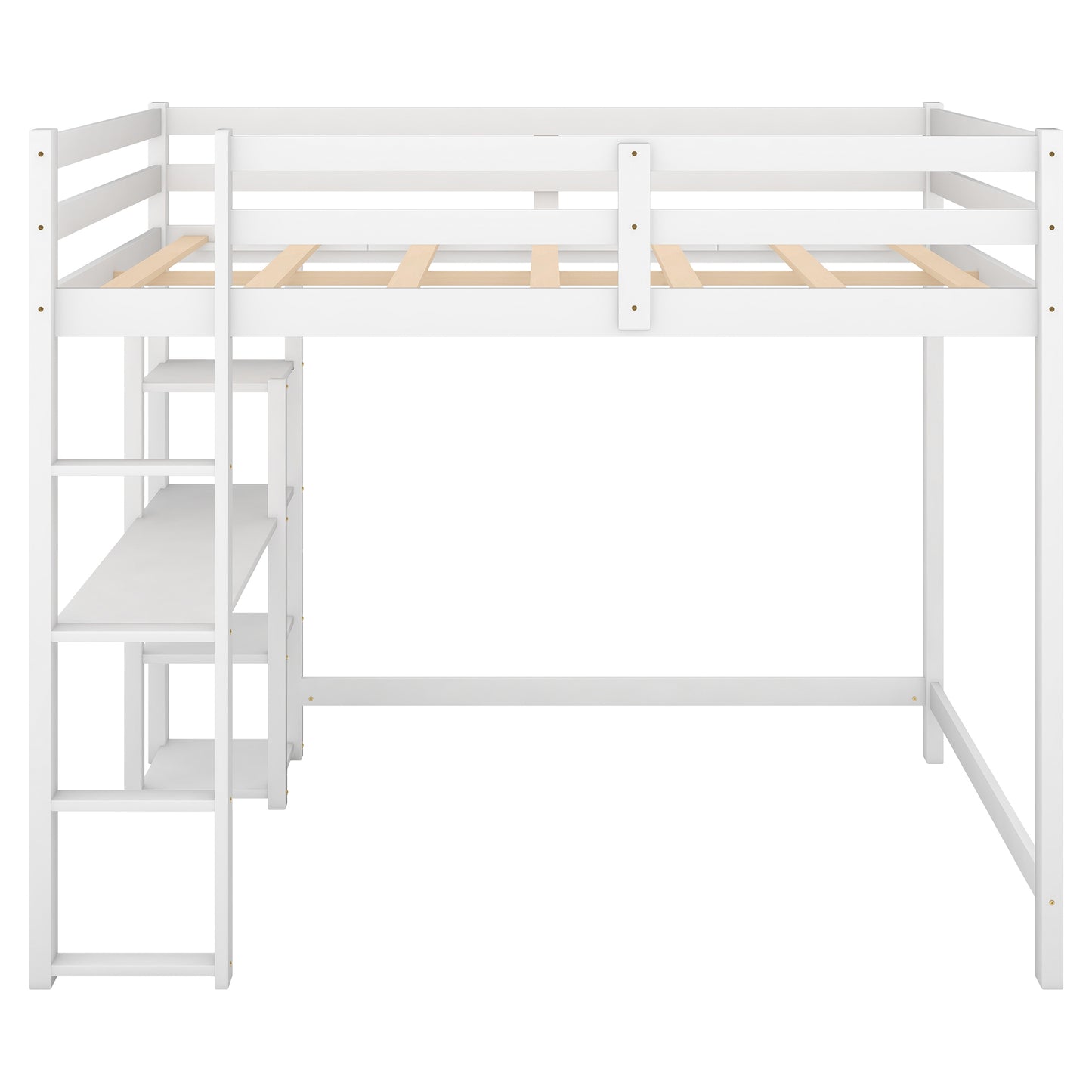 Full Size Loft Bed with Built-in Desk and Shelves,White