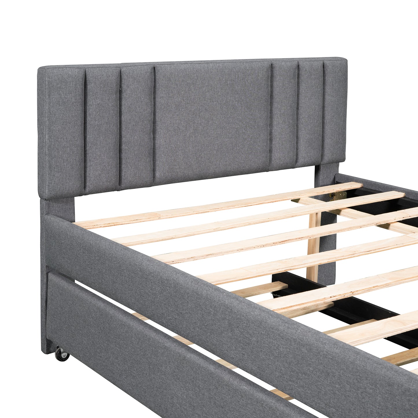 Full Upholstered Platform Bed with Trundle,Grey