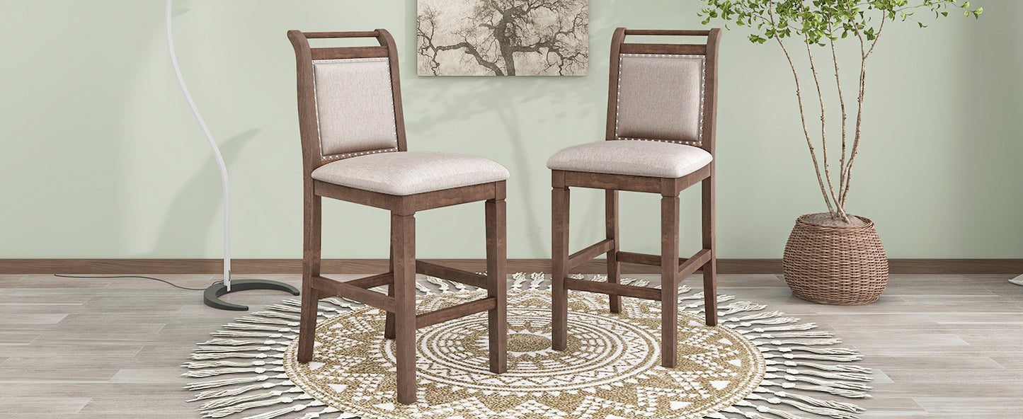 3-Piece Wood Counter Height Drop Leaf  Dining Table Set with 2 Upholstered Dining Chairs for Small Place, Brown