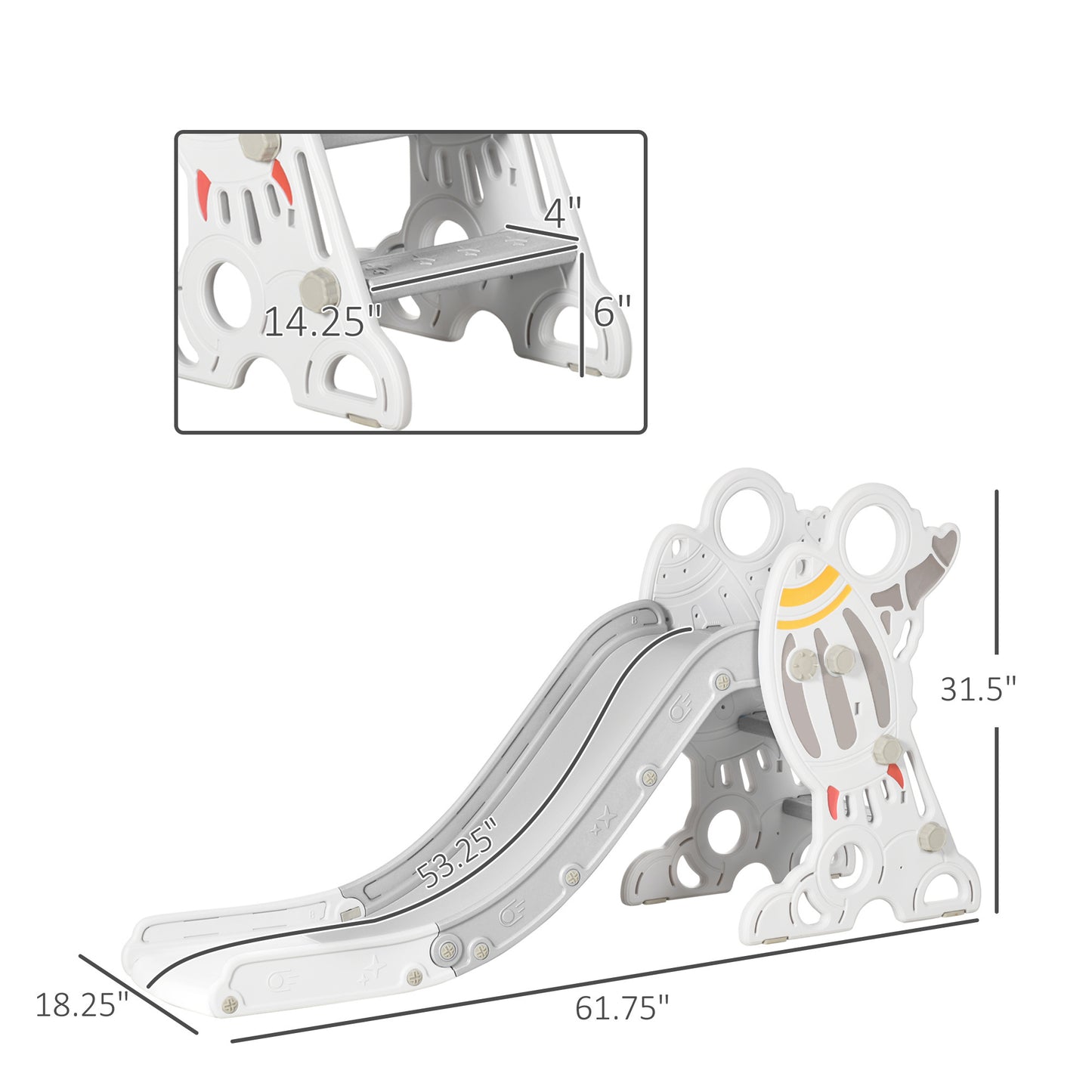 Rocket Ship Kids Indoor Slide for Toddlers 18-36 Months, Safe and Stable Gray Toy