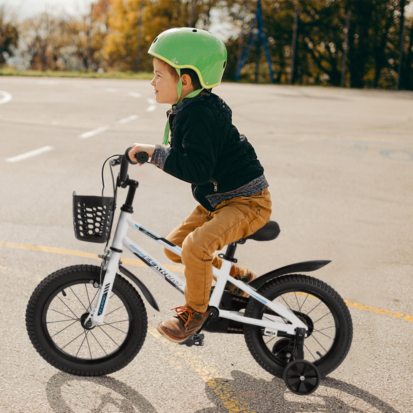 Kids Bike  16 inch for Boys & Girls with Training Wheels,  Freestyle Kids' Bicycle with Bell,Basket and fender.