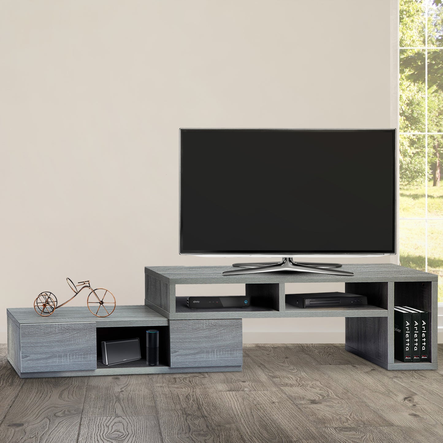 Adjustable Grey Solid Wood TV Stand Console for TVs Up to 65